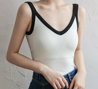 V-neck Padded Knit Top T1265